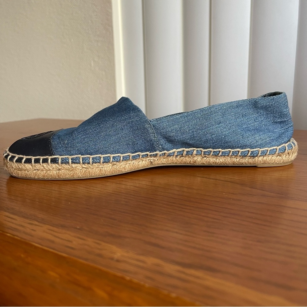 Tory Burch Color Block Espadrille Flats Denim Chambray/Navy Size 9 - Picture 3 of 16